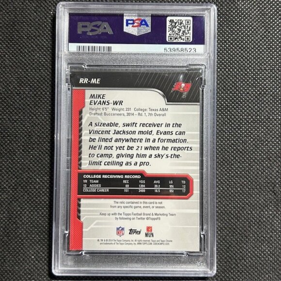 2014 Topps Chrome Mike Evans Rookie Relics PSA 9 Mint Tampa Bay Buccaneers Pop - Picture 2 of 2